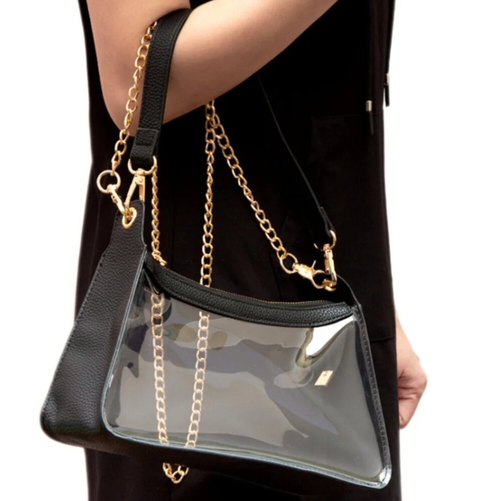 Black Clear Satchel Bag with Chain Strap Transparent Purse with Gold Hardware